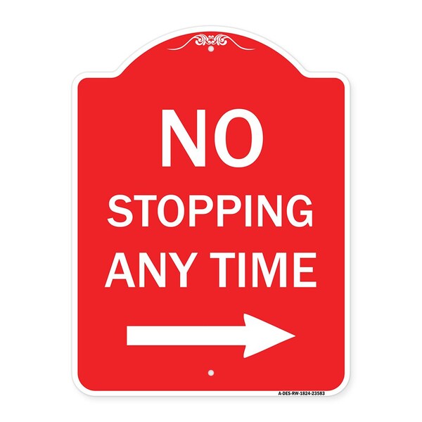 Signmission No Stopping Anytime W/ Arrow Right, Red & White Aluminum Sign, 18" x 24", RW-1824-23583 A-DES-RW-1824-23583 - main